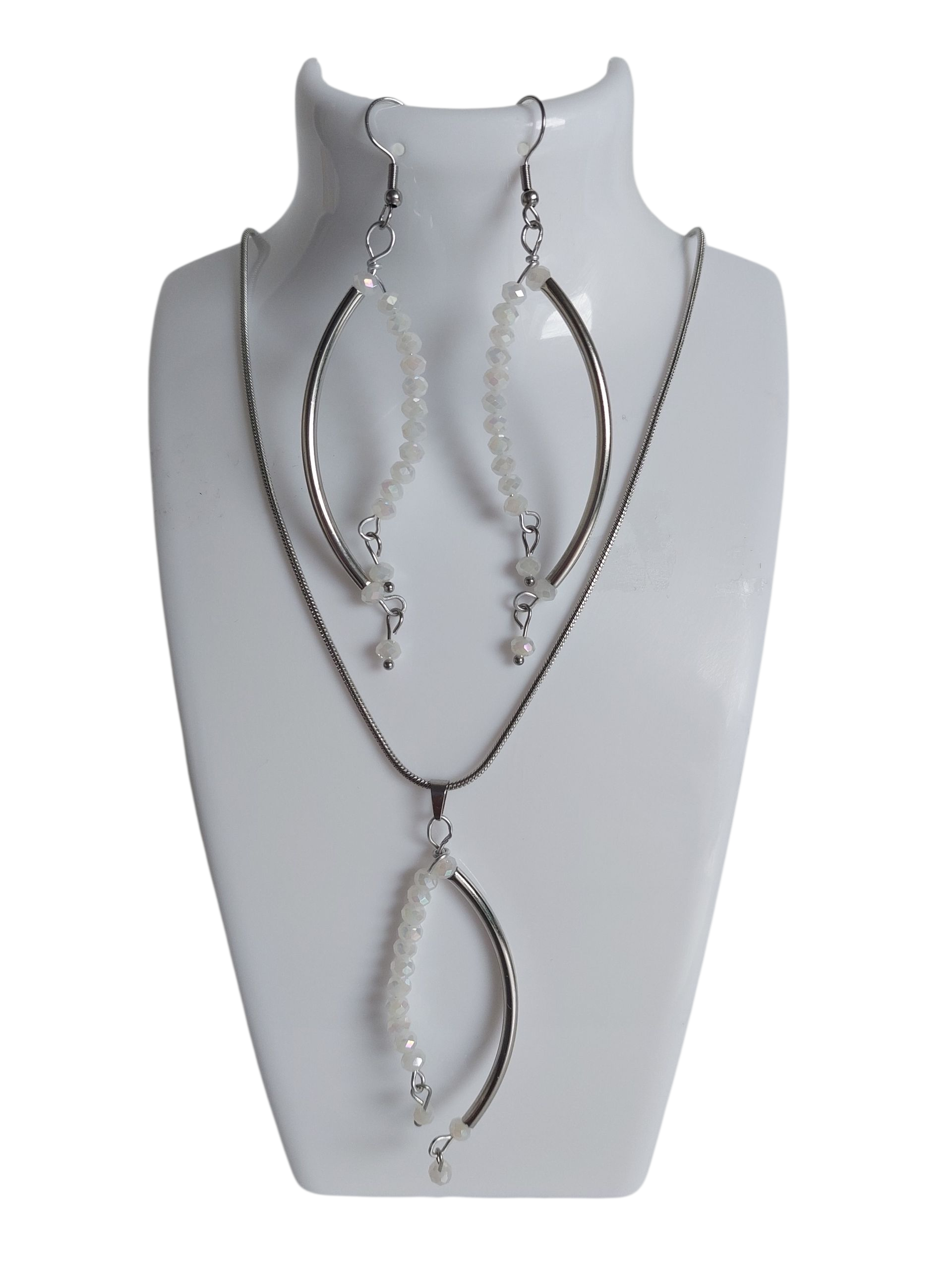 Sieraden Set Dames RVS Zilveren Snake Ketting Oorbellen Kristallen Kralen