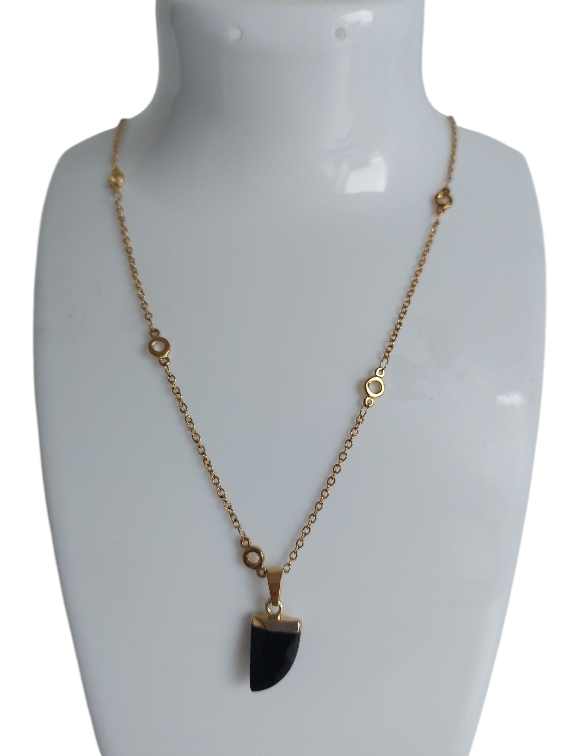 Gouden Schakelketting Dames RVS Zwarte Tand Hanger Edgy