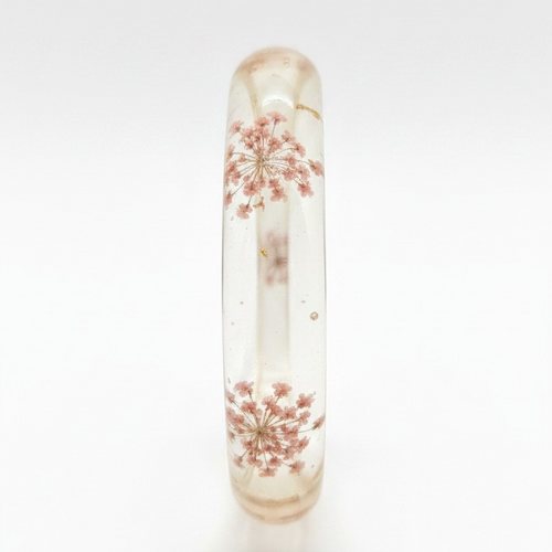 Armband gedroogde bloemen epoxy roze – zijaanzicht