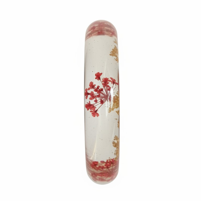 Armband gedroogde bloemen epoxy rood en goud – bovenaanzicht