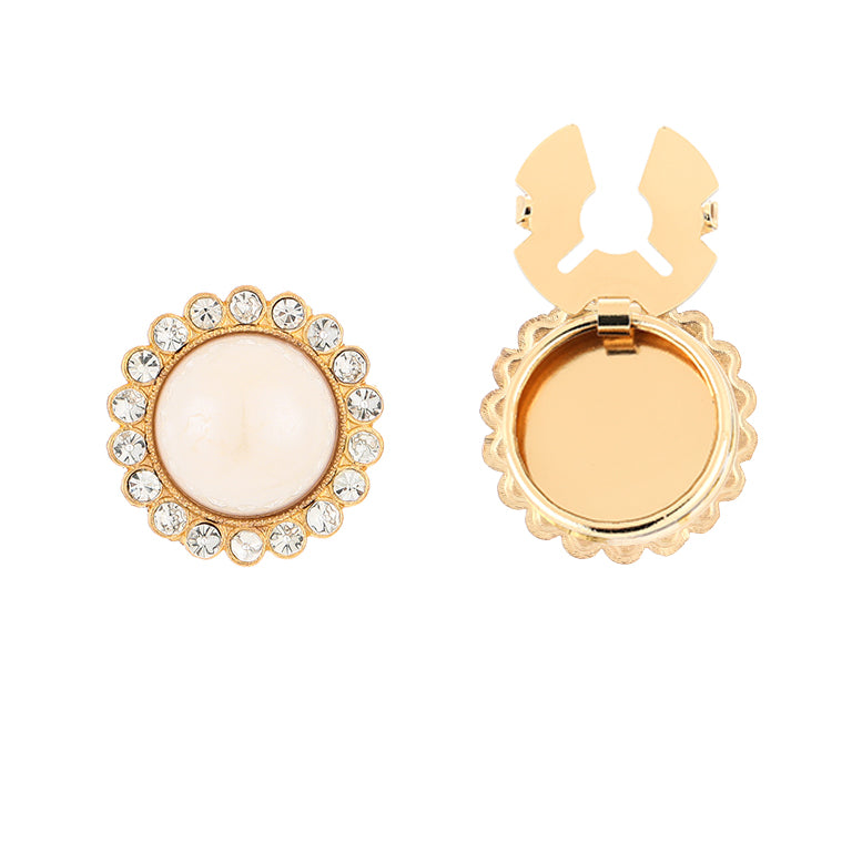Button Cover Rond Strass Goud Set van 2 Rhinestone Parel