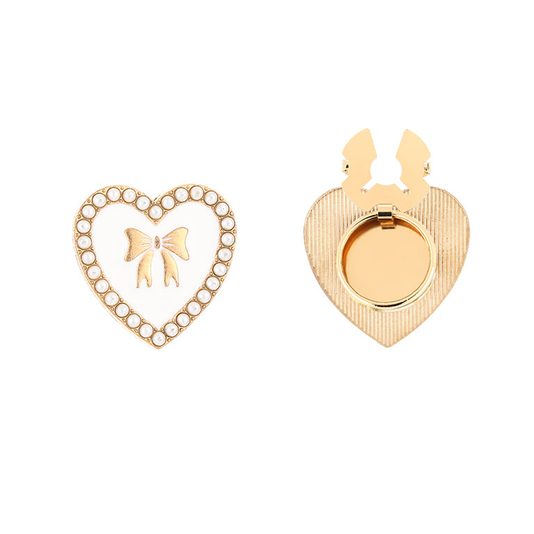 Button Cover Hart Wit Set van 2 Parel Gouden Lint