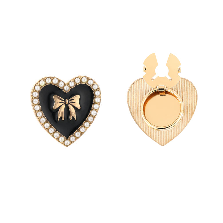 Button Cover Hart Zwart Set van 2 Parel Gouden Lint