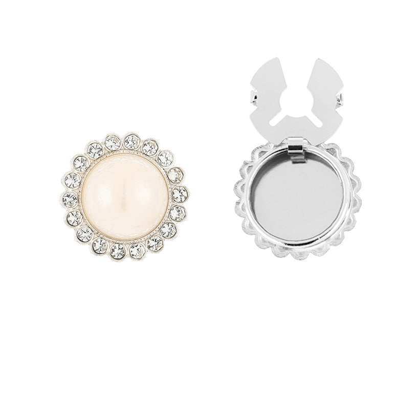 Button Cover Rond Strass Zilver Set van 2 Rhinestone Parel