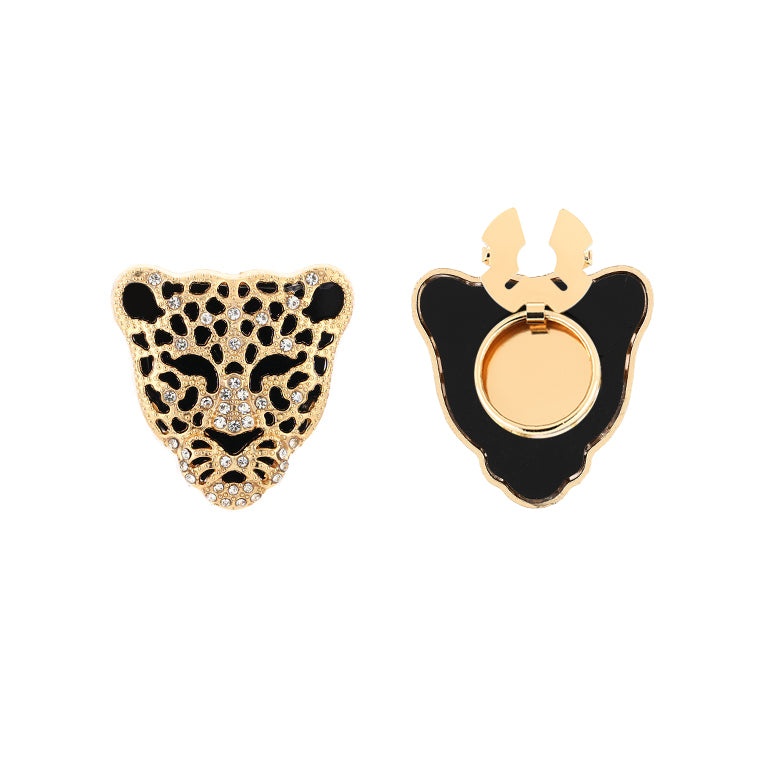 Button Cover Panter Goud Set van 2 Kristalsteentjes Zwart Email