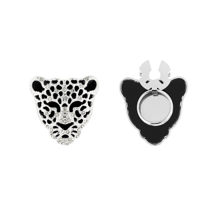 Button Cover Panter Zilver Set van 2 Kristalsteentjes Zwart Email