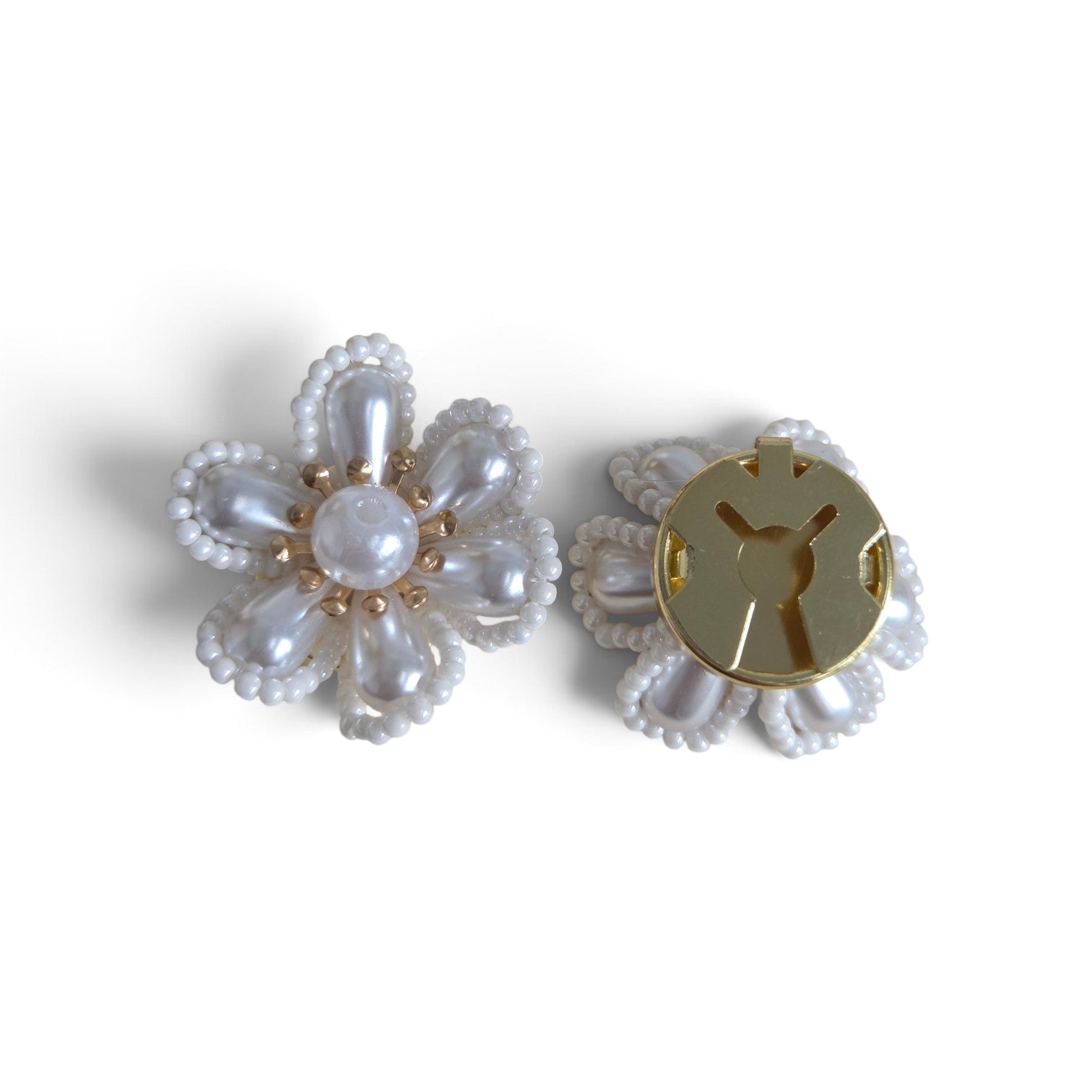 Button covers bloem parels wit goud – set van 2, voor- en achterkant