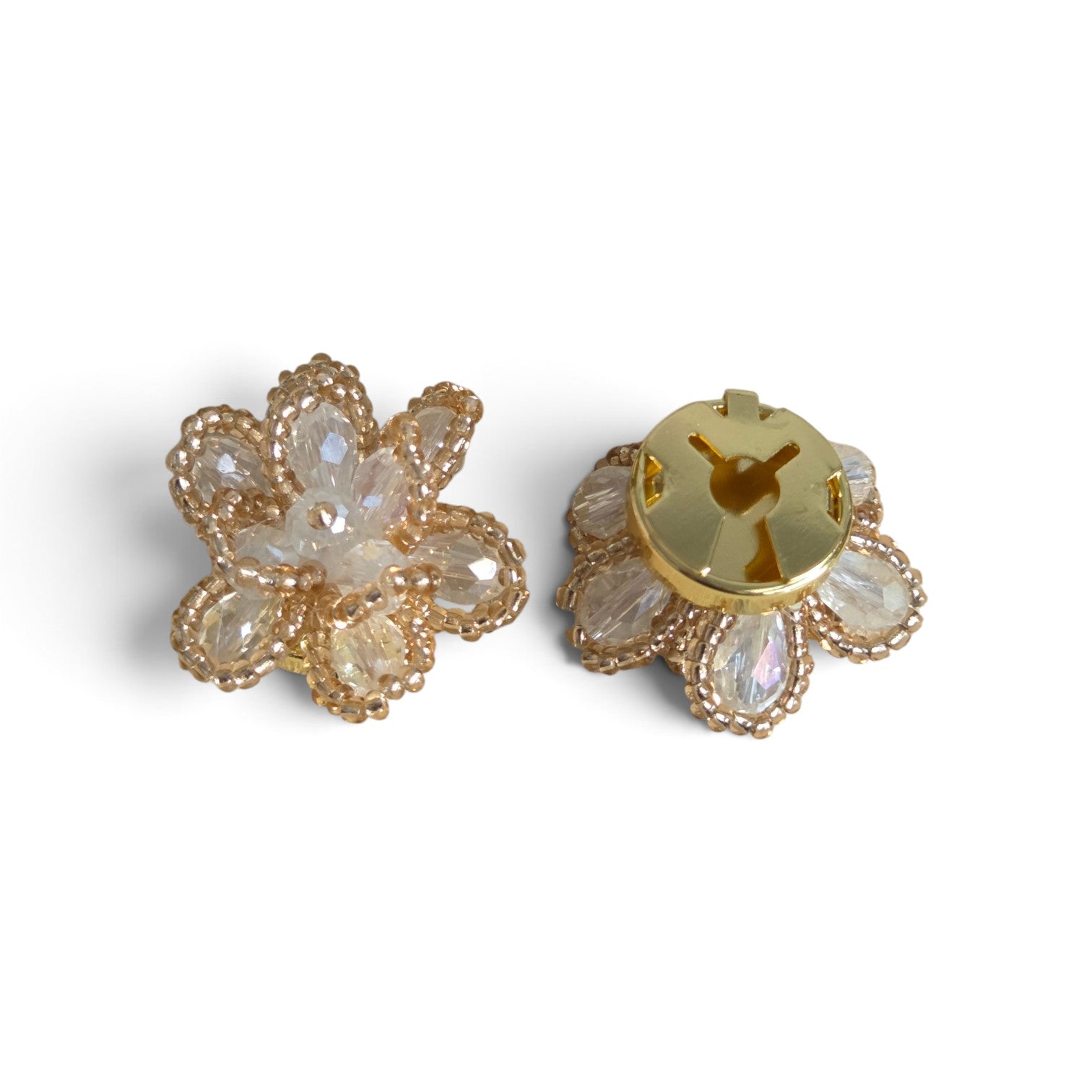 Button covers bloem goud kristal – set van 2, voor- en achterkant