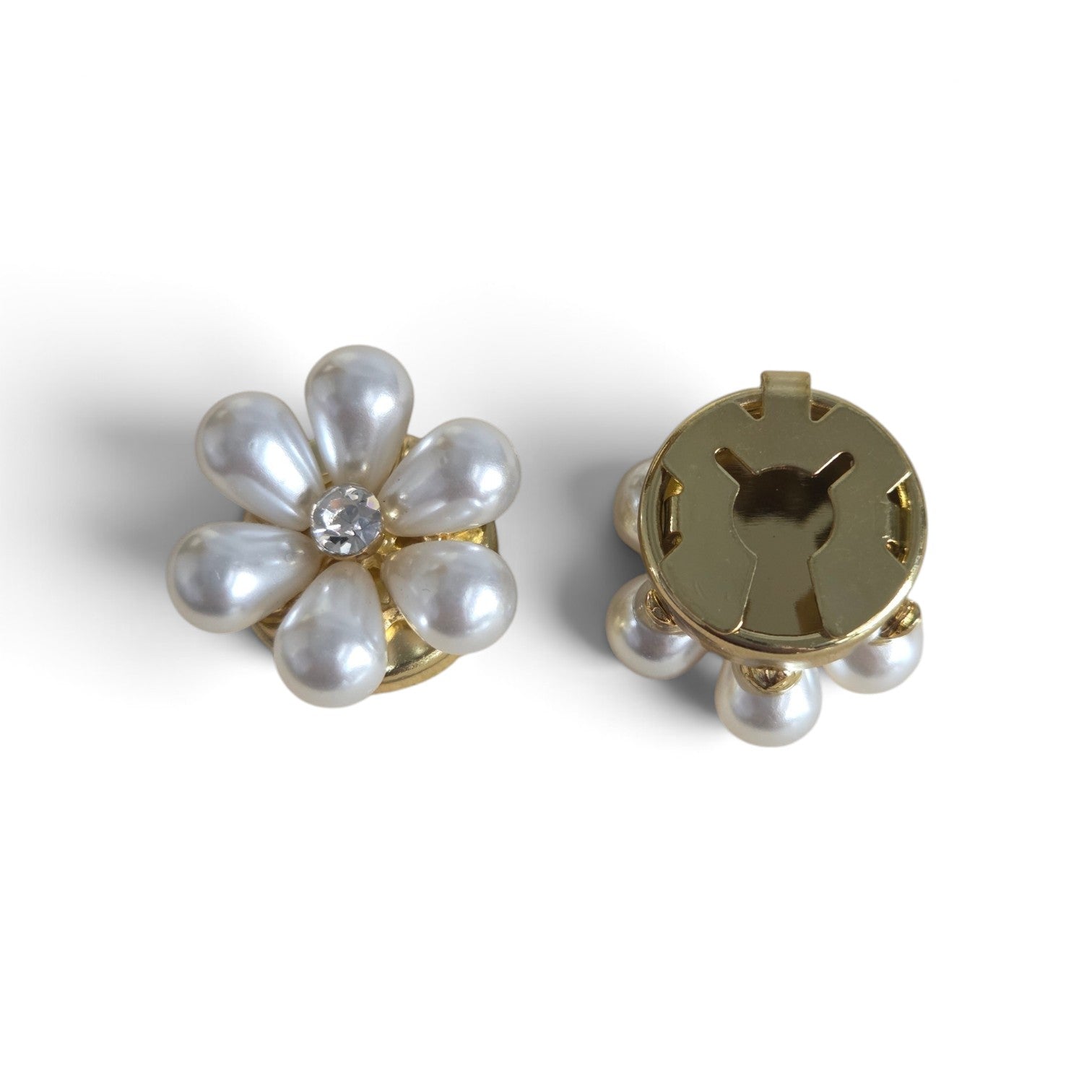 Button covers bloem parels wit strass goud – set van 2, voor- en achterkant