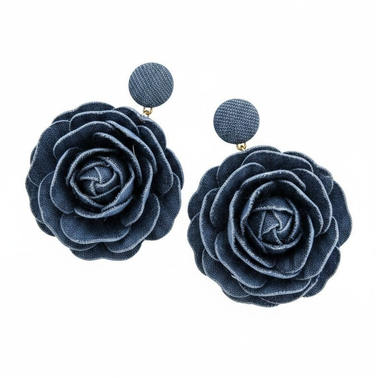 Denim bloem oorbellen paar