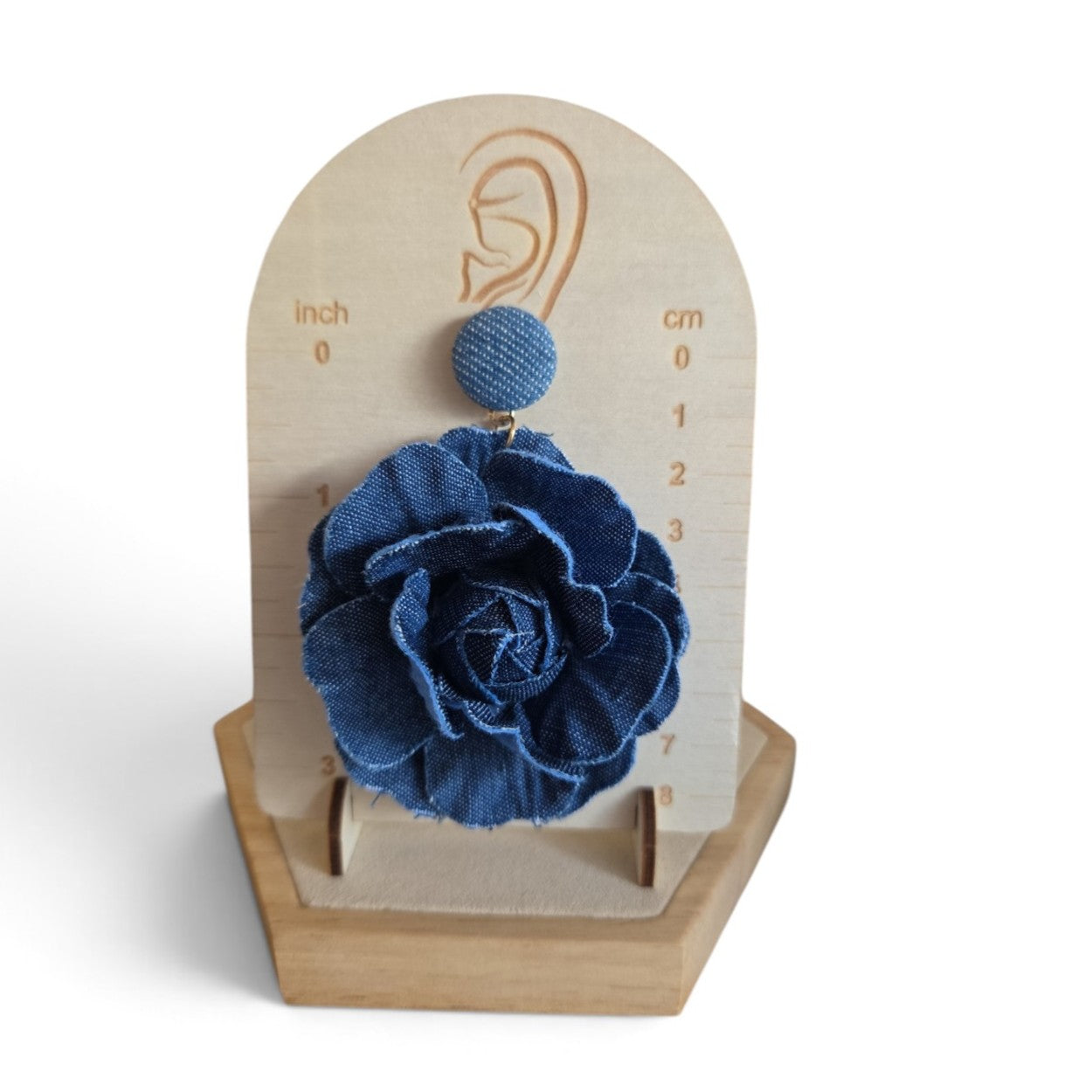Denim bloem oorbel enkel - lengte weergave