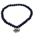 Donkerblauwe Elastische Kralenarmband Dames Facetgeslepen Kristal Zilveren Hamsa Handmade