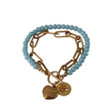 Dubbele Schakelarmband Dames Goud RVS Lichtblauwe Kristalkralen Levensboom