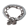 Dubbele Schakelarmband Dames Zilver RVS Witte Kristalkralen Levensboom
