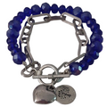 Dubbele Schakelarmband Dames Zilver RVS Kobaltblauwe Kristalkralen Levensboom