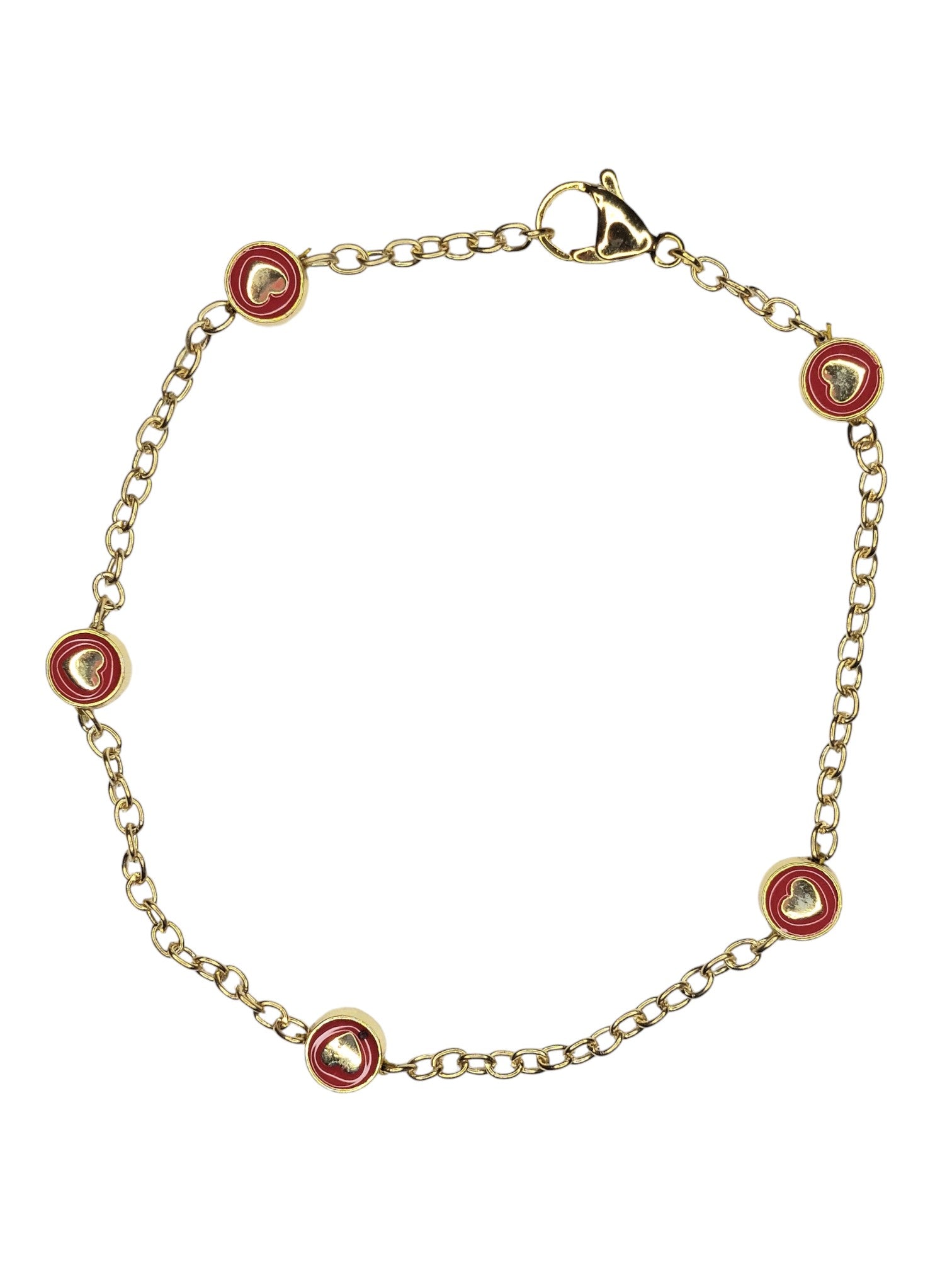 Gouden Enkelbandje Dames RVS Schakelketting Ronde Hartjes Emaille Bedels