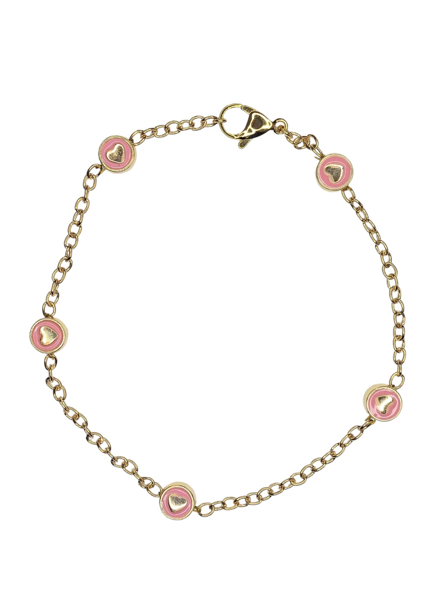 Gouden Enkelbandje Dames RVS Schakelketting Ronde Hartjes Emaille Bedels