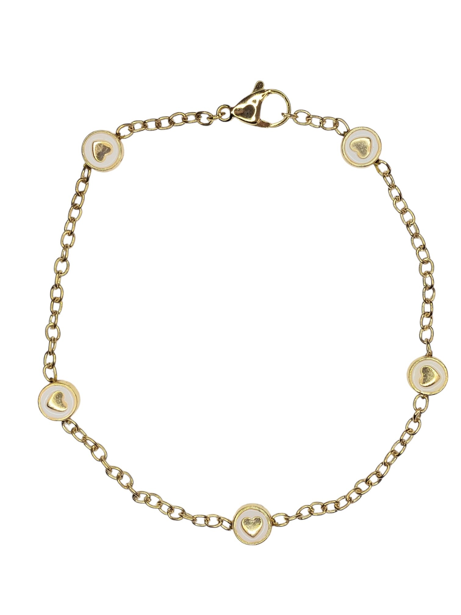 Gouden Enkelbandje Dames RVS Schakelketting Ronde Hartjes Emaille Bedels