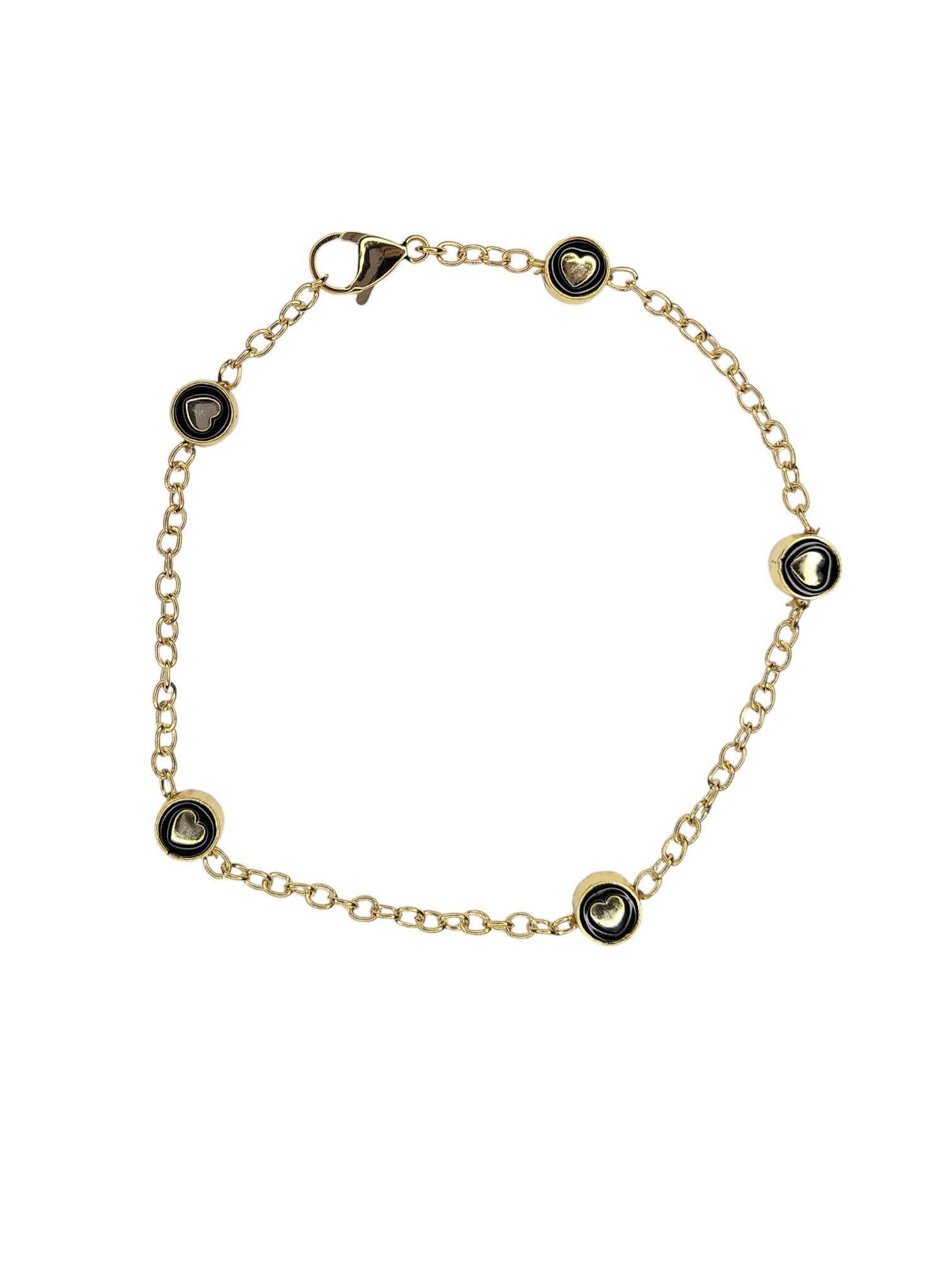 Gouden Enkelbandje Dames RVS Schakelketting Ronde Hartjes Emaille Bedels