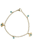Gouden Enkelbandje Dames RVS Schakelketting Turquoise Evil Eye Bedels