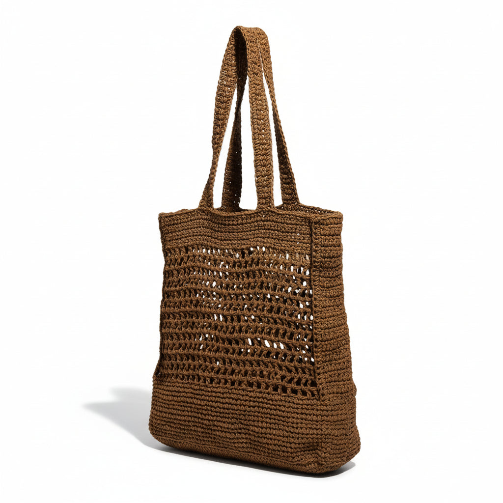 Gehaakte Shopper Bruin Papiergaren Handgemaakt 44x36cm
