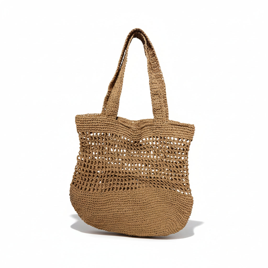 Gehaakte Shopper Lichtbruin Naturel Papiergaren Handgemaakt 40x38cm