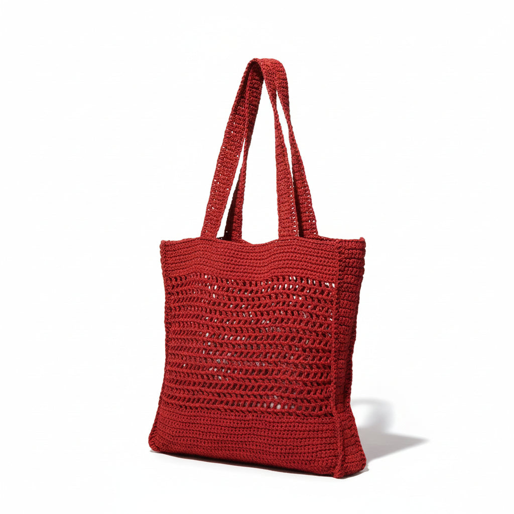 Gehaakte Shopper Rood Papiergaren Handgemaakt 44x38cm