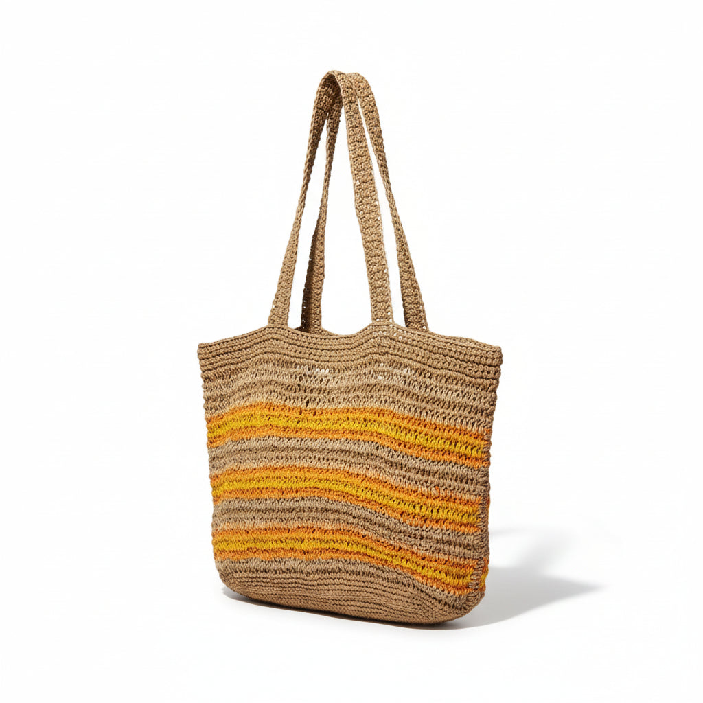 Gehaakte Shopper Oranje Geel Beige Papiergaren Handgemaakt 45x42cm