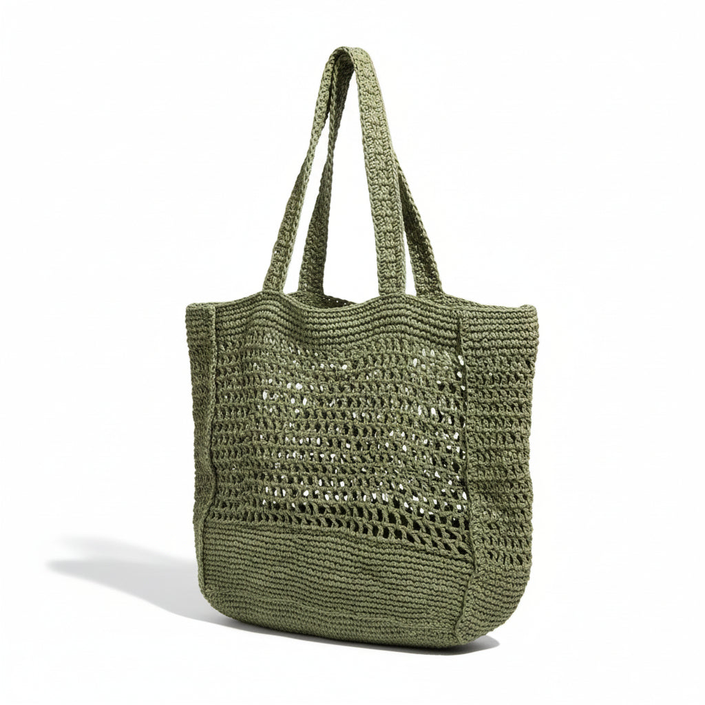 Gehaakte Shopper Lichtgroen Saliegroen Papiergaren Handgemaakt 48x43cm