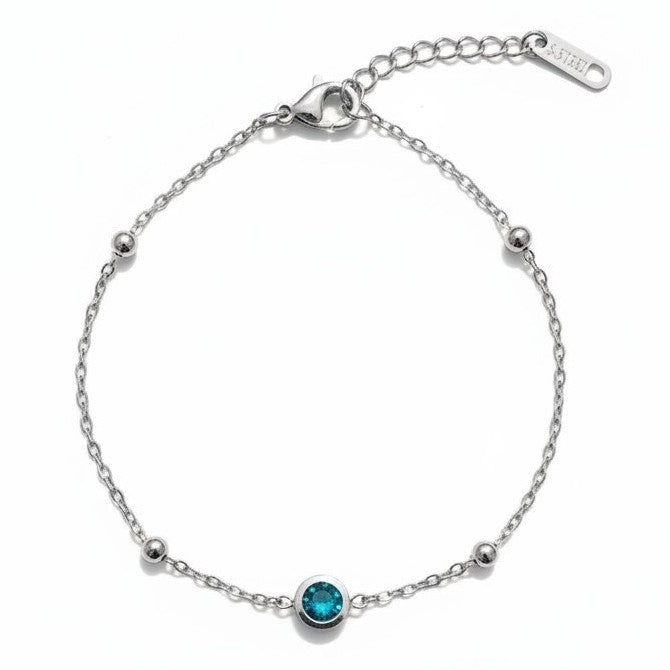 Gepersonaliseerde Geboortesteen Armband Dames Zilver Stainless Steel 20cm