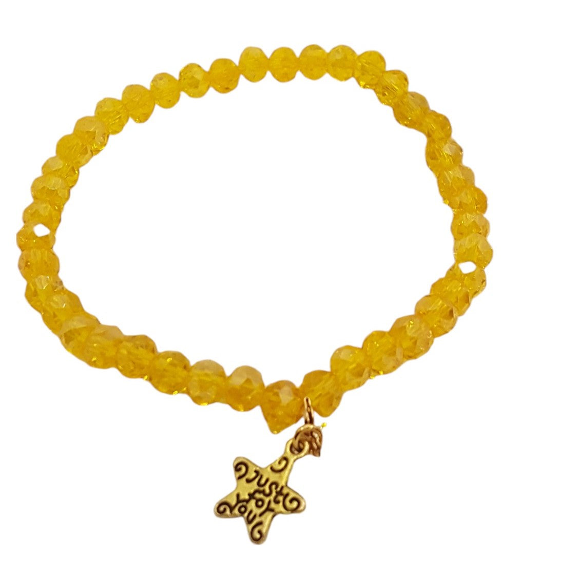 Gele Elastische Kralenarmband Dames Facetgeslepen Kristal Gouden Ster Handmade