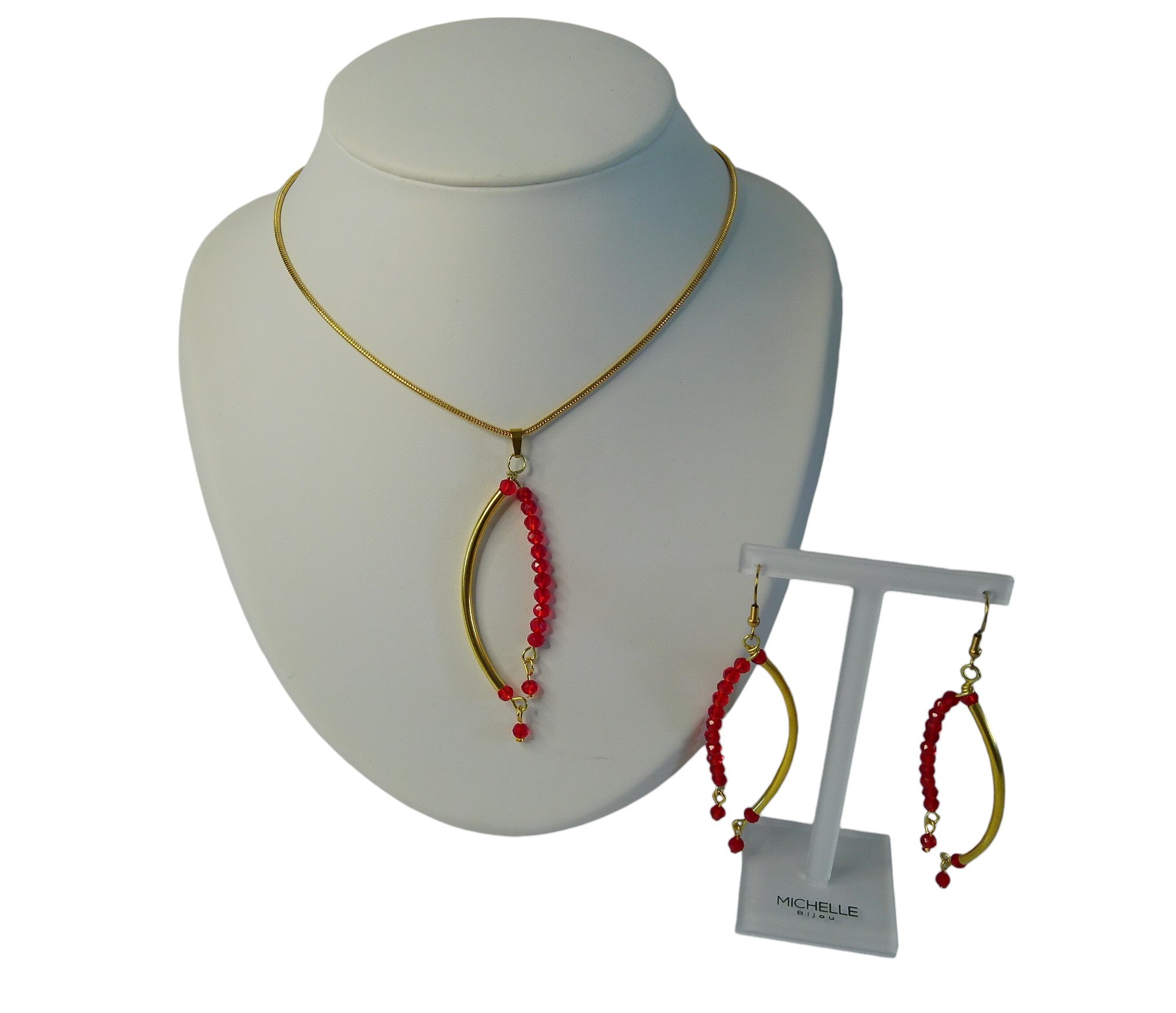 Sieraden Set Dames RVS Gouden Snake Ketting Oorbellen Kristallen Kralen