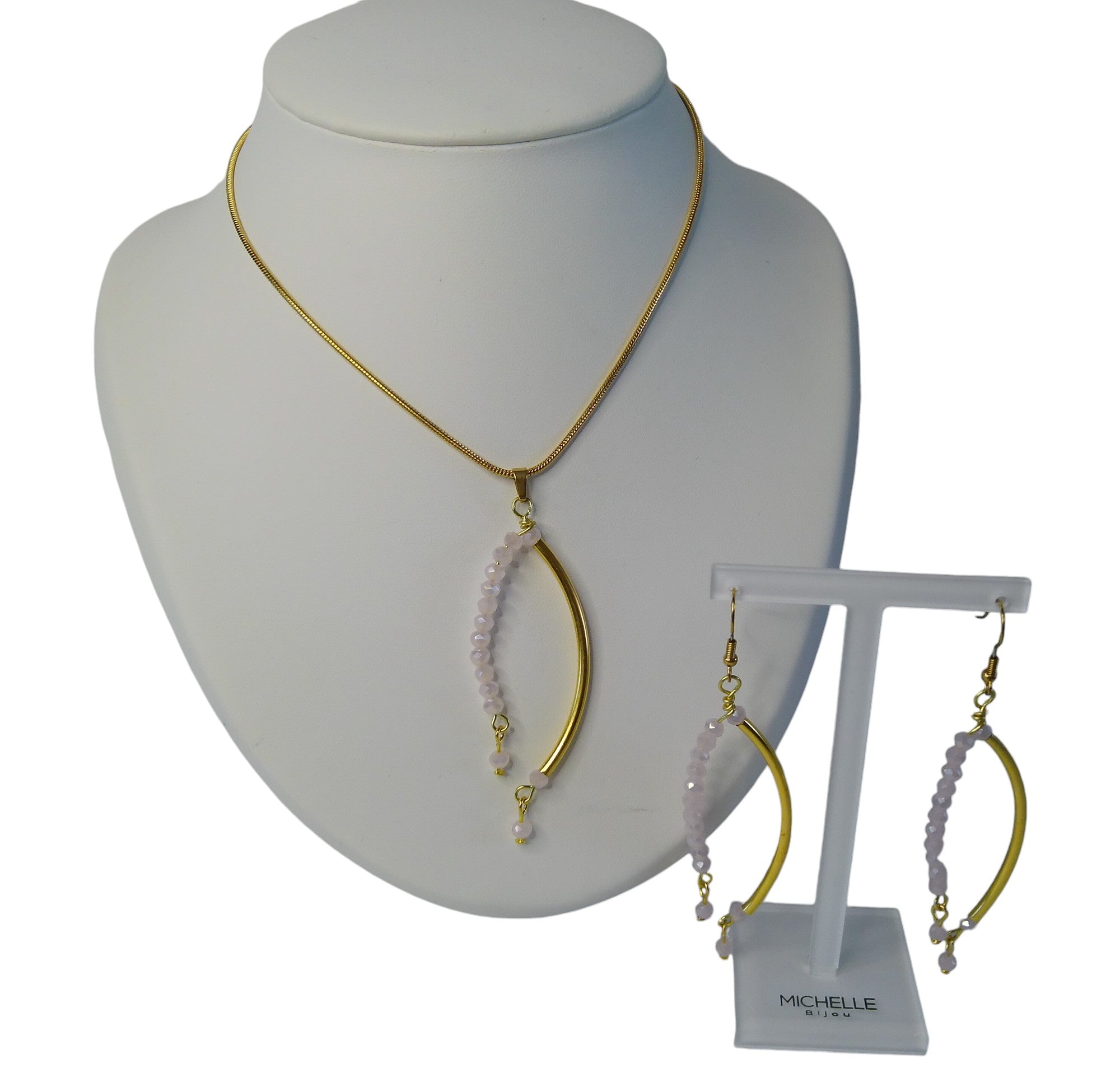 Sieraden Set Dames RVS Gouden Snake Ketting Oorbellen Kristallen Kralen