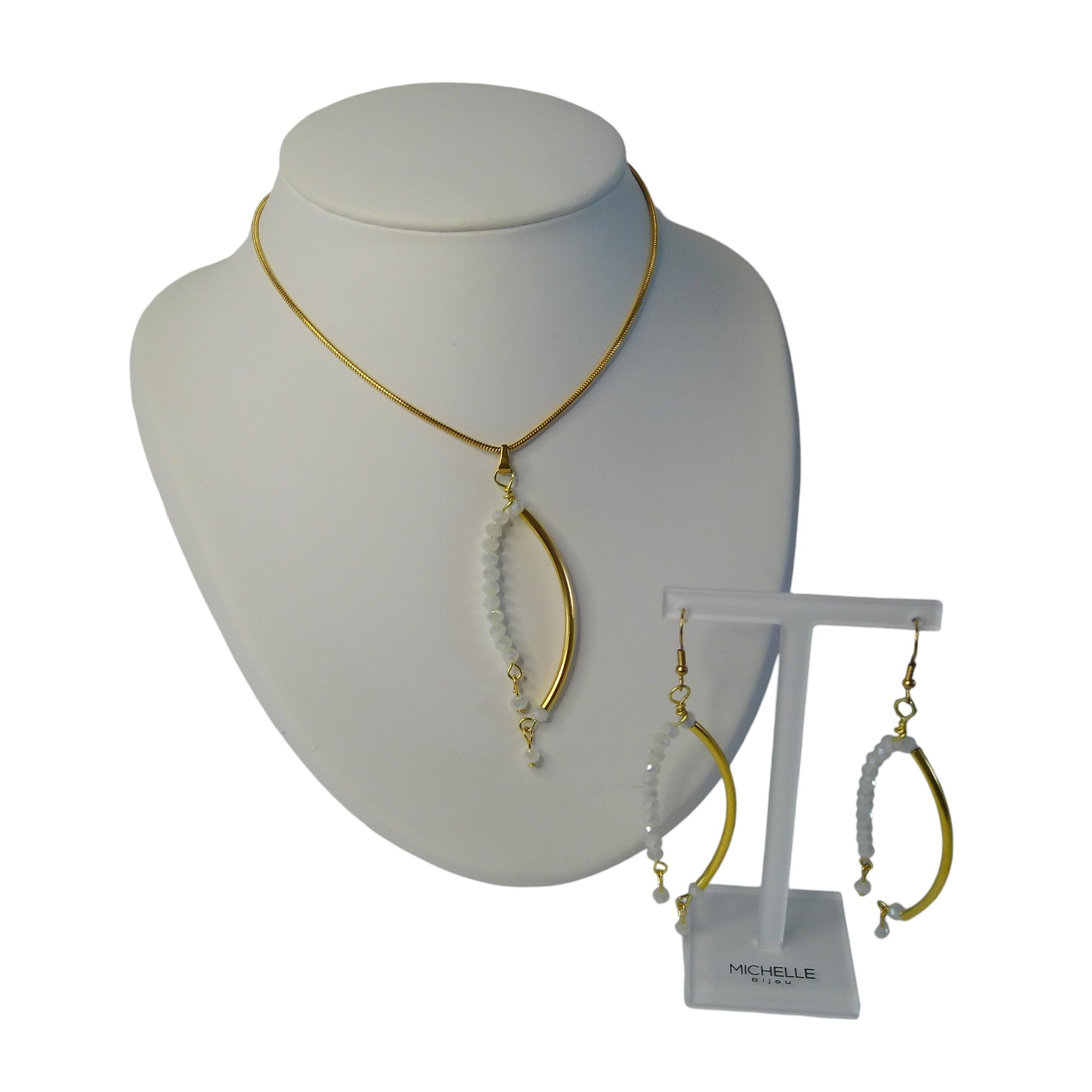 Sieraden Set Dames RVS Gouden Snake Ketting Oorbellen Kristallen Kralen