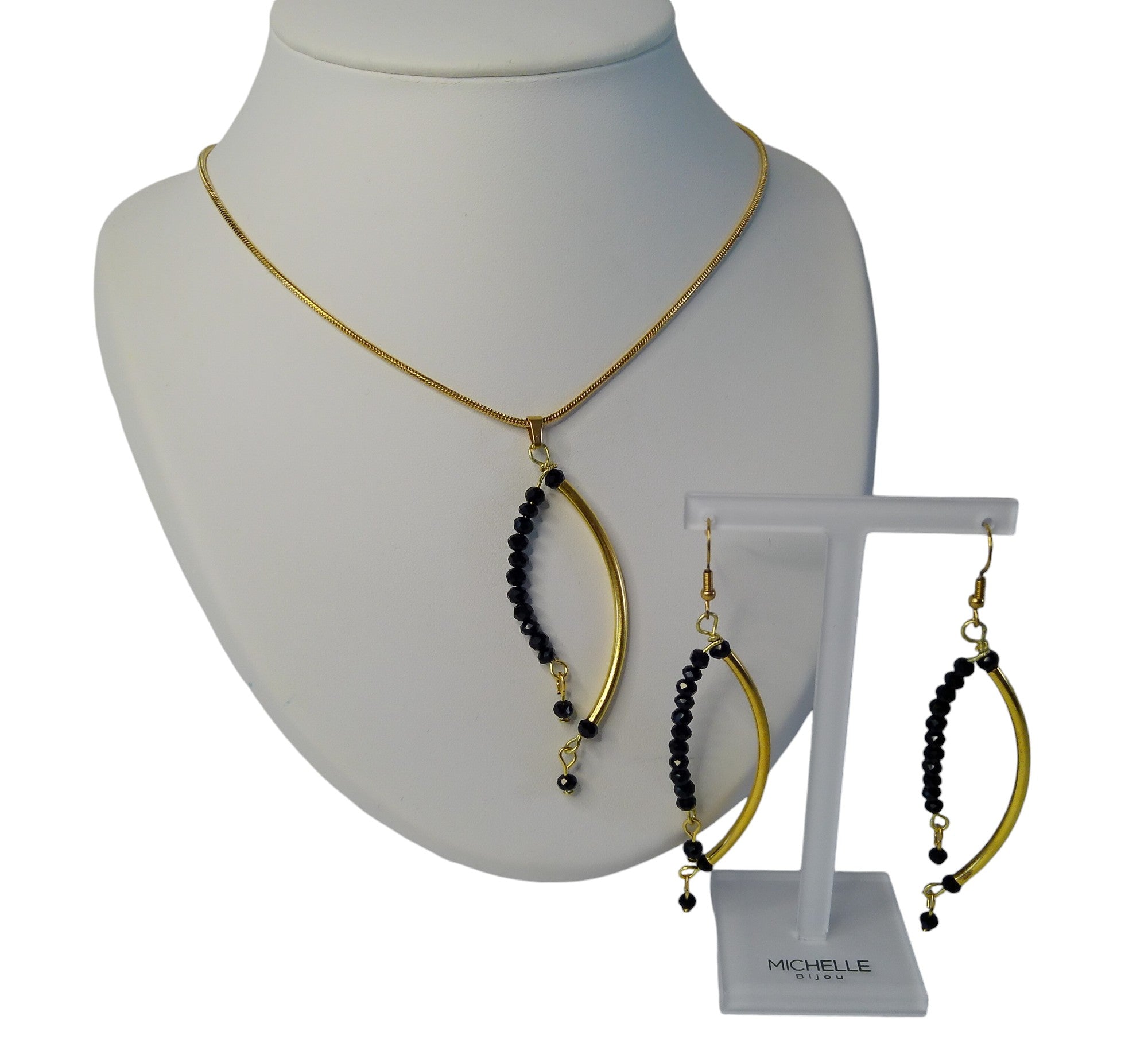 Sieraden Set Dames RVS Gouden Snake Ketting Oorbellen Kristallen Kralen