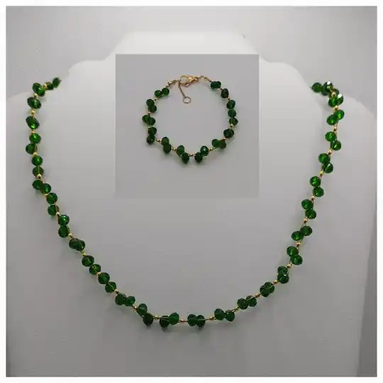 Kristalkralen sieraden set groen goud - ketting en armband