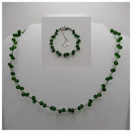 Kristalkralen sieraden set groen zilver - ketting en armband