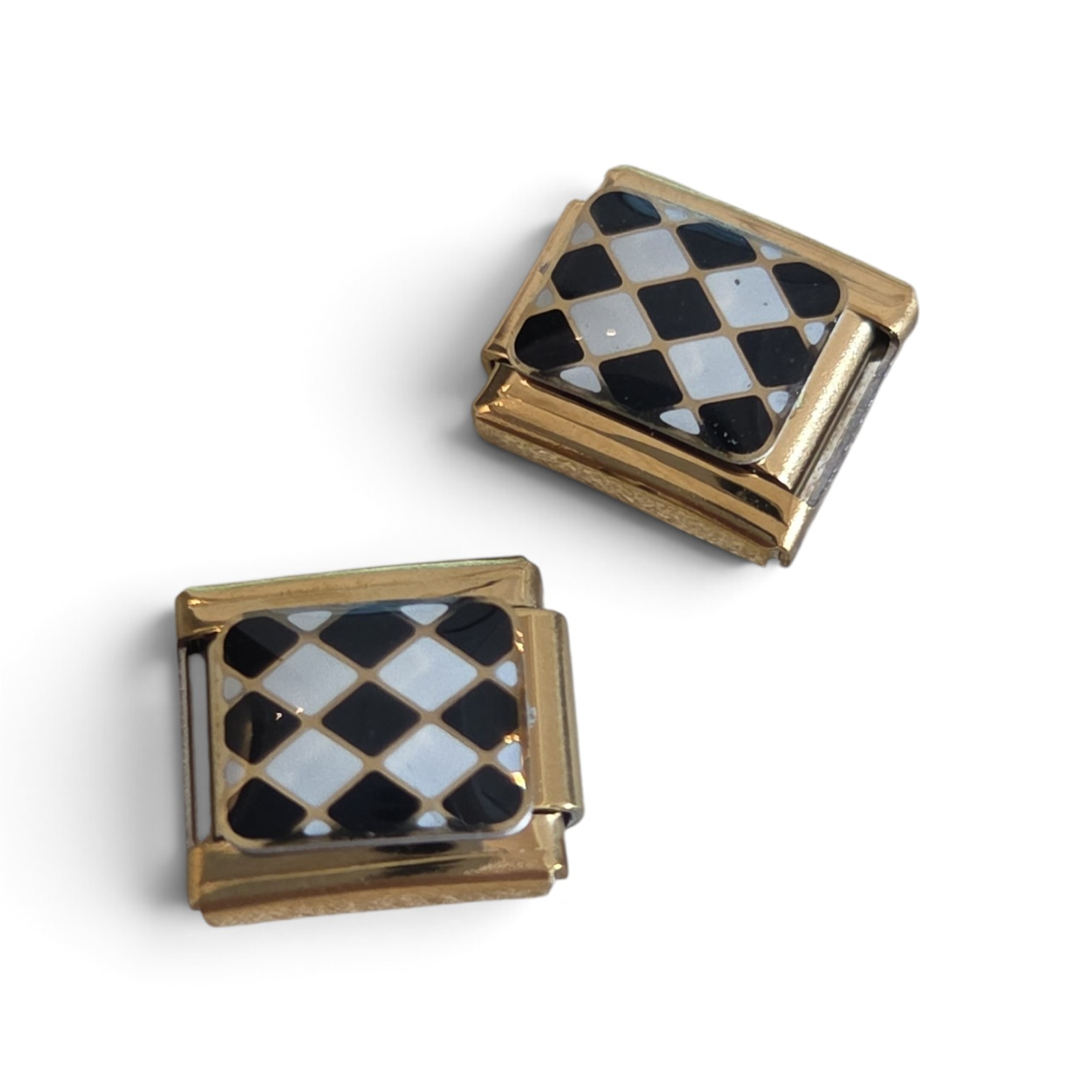 Italian Charm Zwart-Wit Ruit - Goud