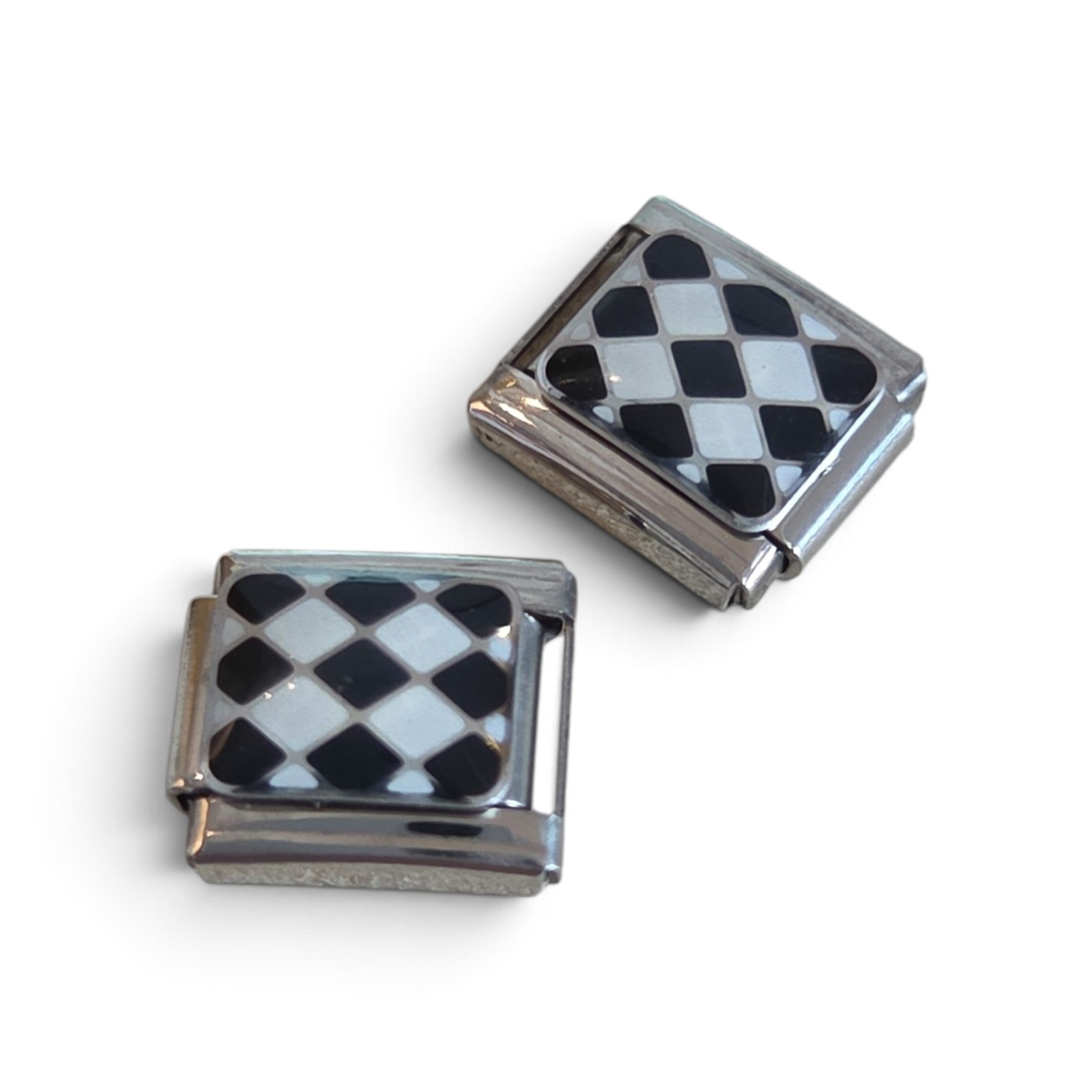 Italian Charm Zwart-Wit Ruit - Zilver