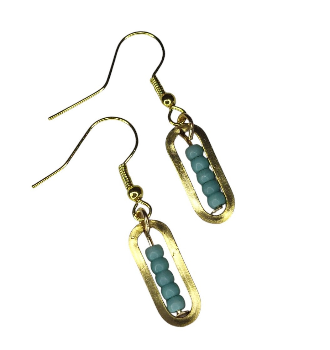 Gouden Oorbellen Dames RVS Ovale Hanger Kleurrijke Glazen Kraaltjes