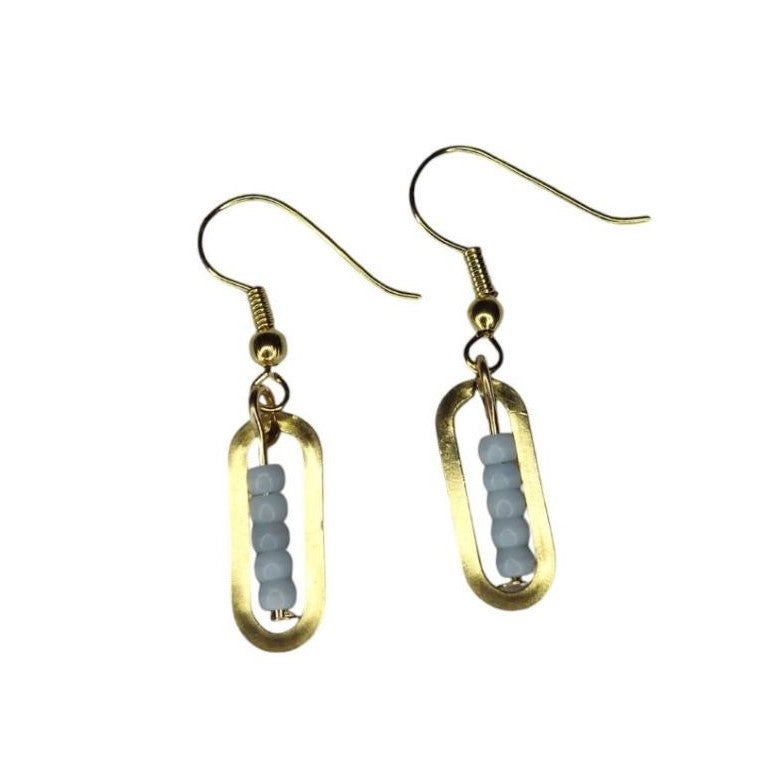 Gouden Oorbellen Dames RVS Ovale Hanger Kleurrijke Glazen Kraaltjes