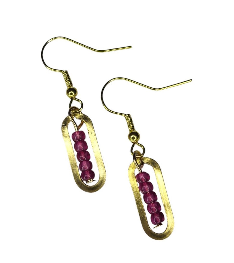 Gouden Oorbellen Dames RVS Ovale Hanger Kleurrijke Glazen Kraaltjes