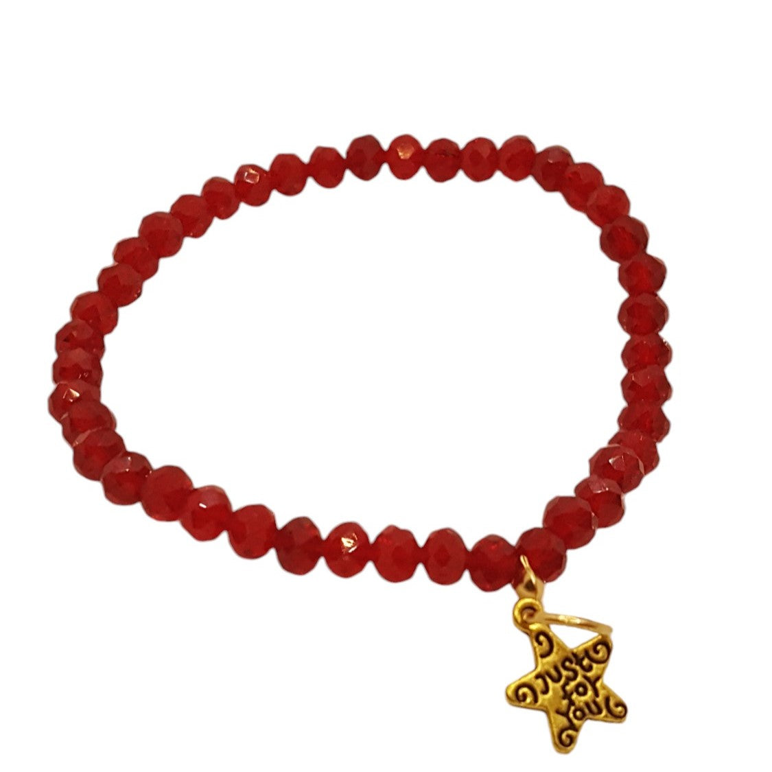 Rode Elastische Kralenarmband Dames Facetgeslepen Kristal Gouden Ster Handmade