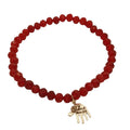 Rode Elastische Kralenarmband Dames Facetgeslepen Kristal Zilveren Hamsa Handmade