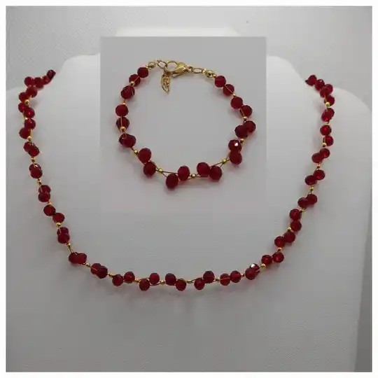 Kristalkralen sieraden set rood goud - ketting en armband