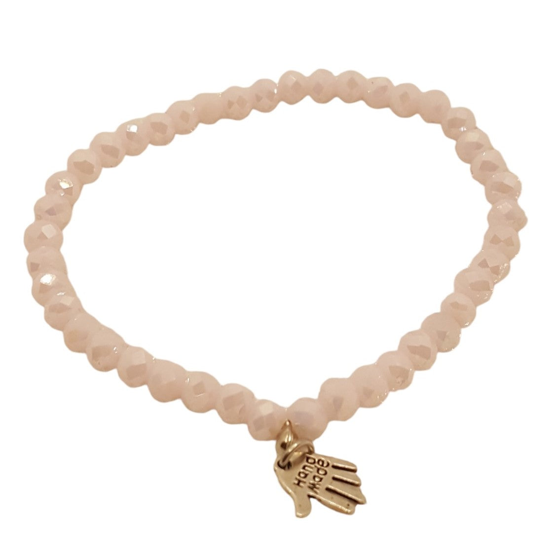 Roze Elastische Kralenarmband Dames Facetgeslepen Kristal Zilveren Hamsa Handmade