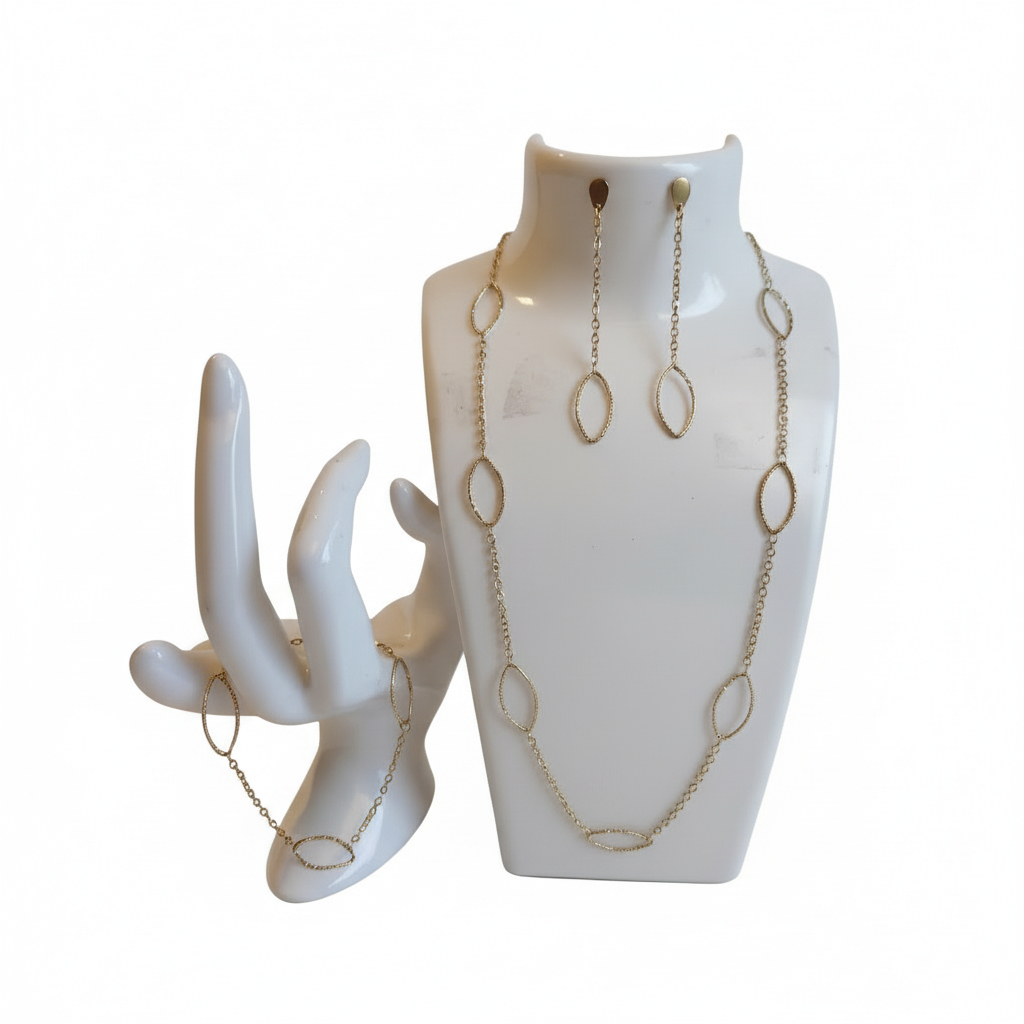 Sieraden Set Dames RVS Lange Ketting Ovale Schakels Armband Oorbellen Goud Zilver
