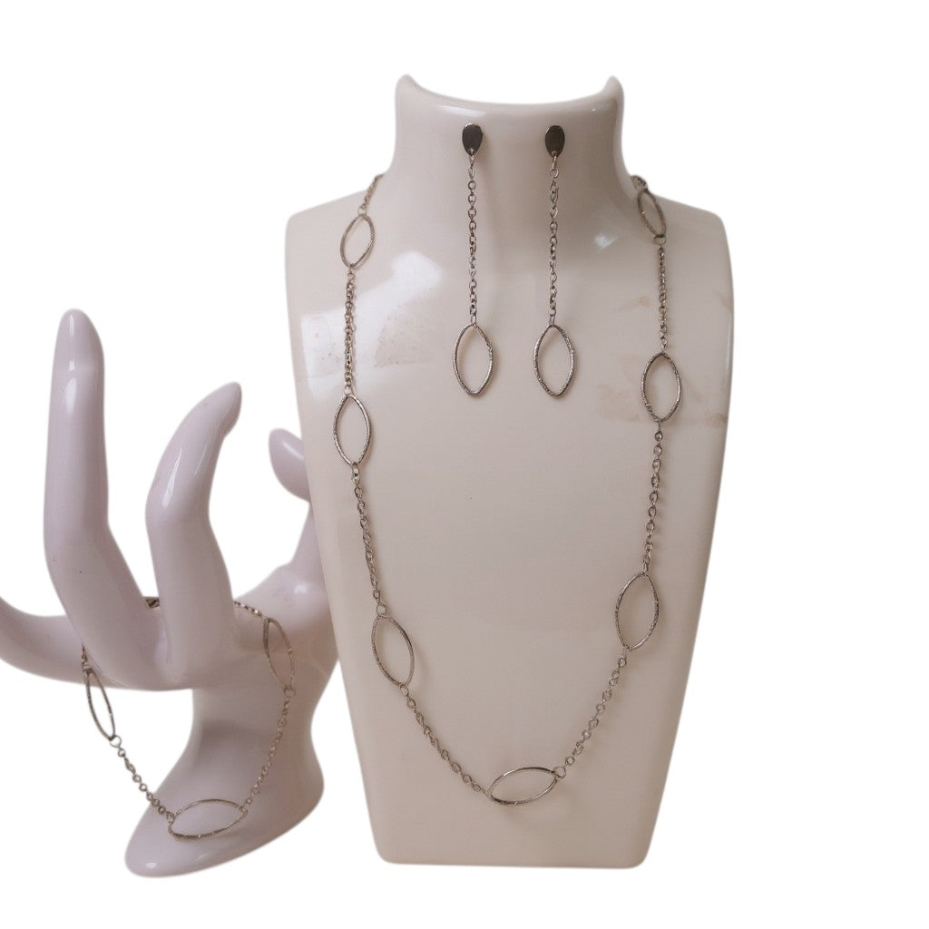 Sieraden Set Dames RVS Lange Ketting Ovale Schakels Armband Oorbellen Goud Zilver