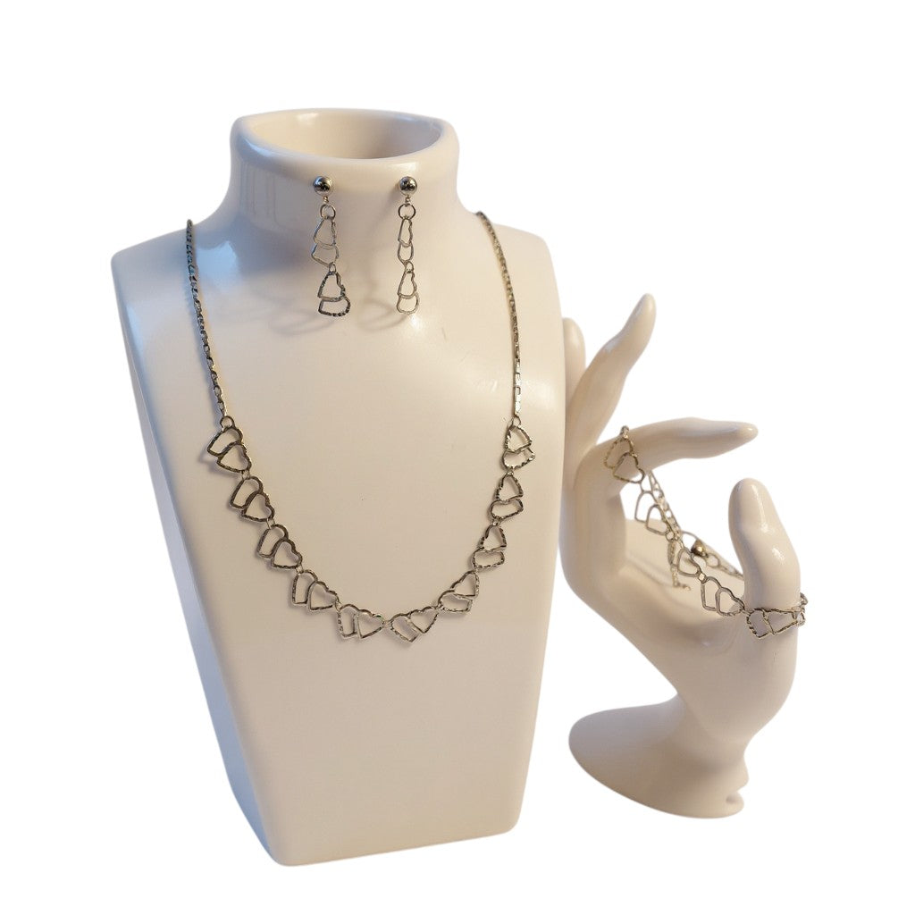 Sieraden Set Dames RVS Hartjes Ketting Armband Oorbellen Goud Zilver