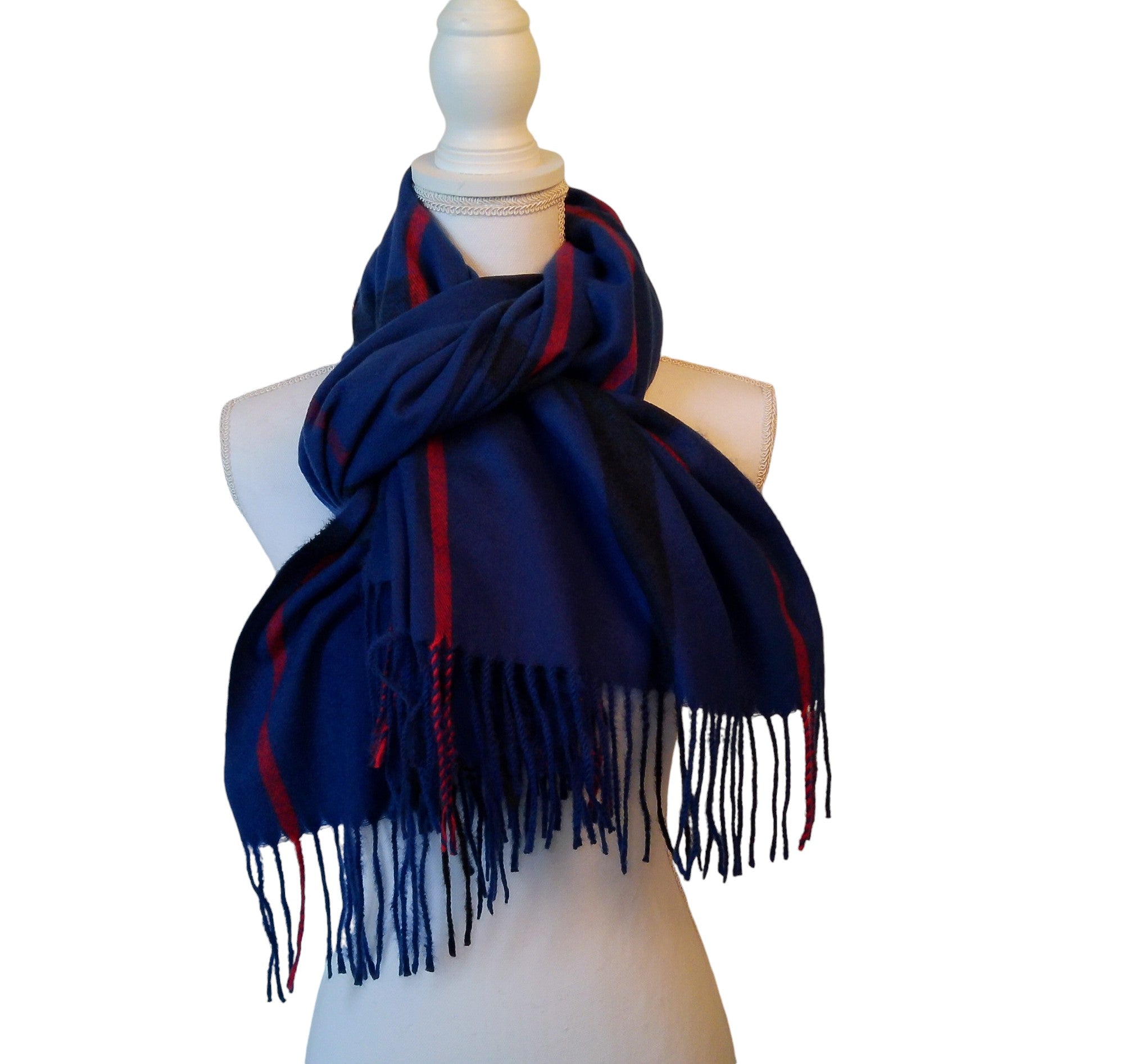 Dames Geblokte Sjaal met Franje Wol Viscose Geruit 70x180cm Wasbaar
